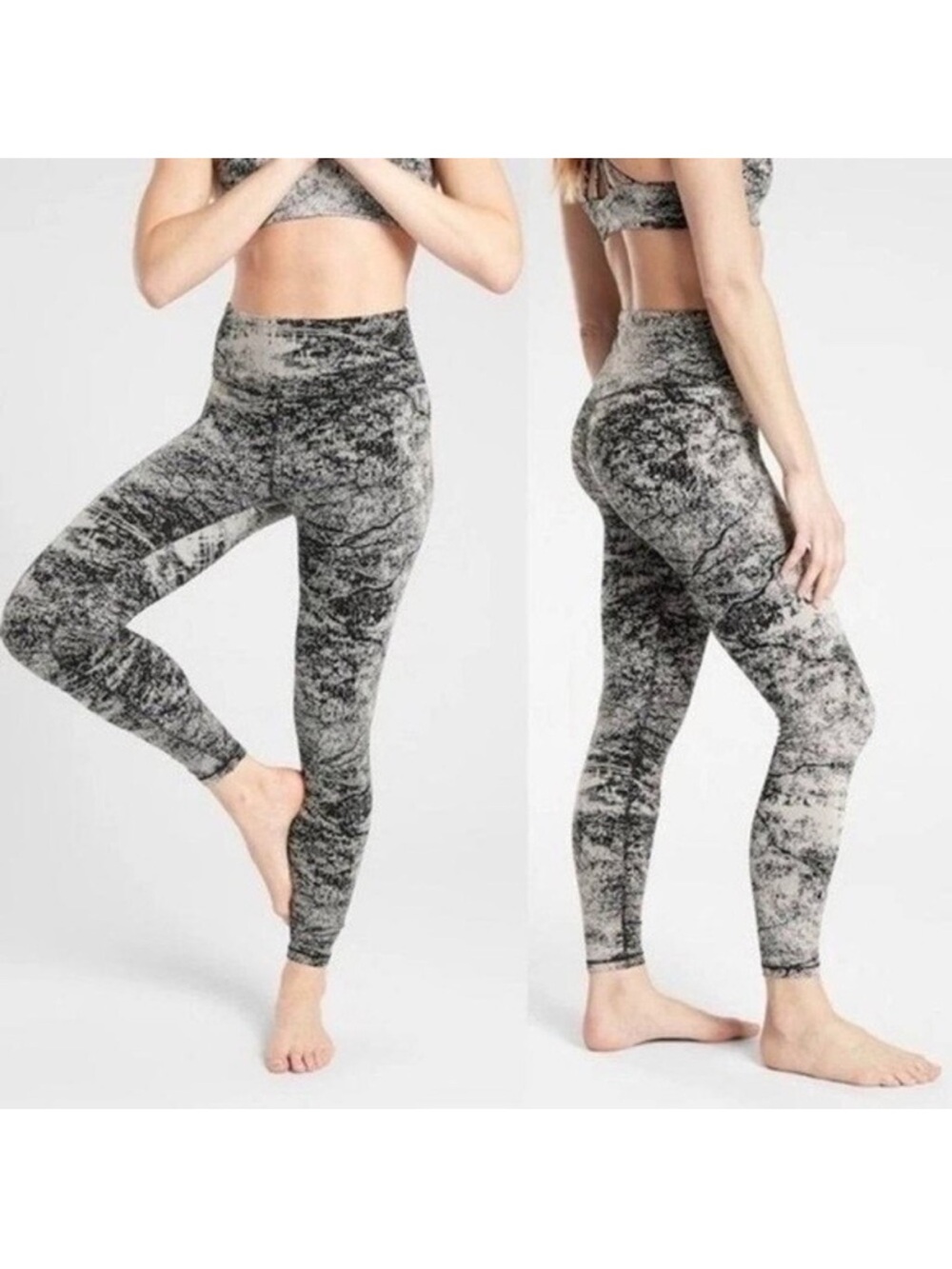 Athleta Elation Glades -Print High-Waist Leggings in Taupe and Black